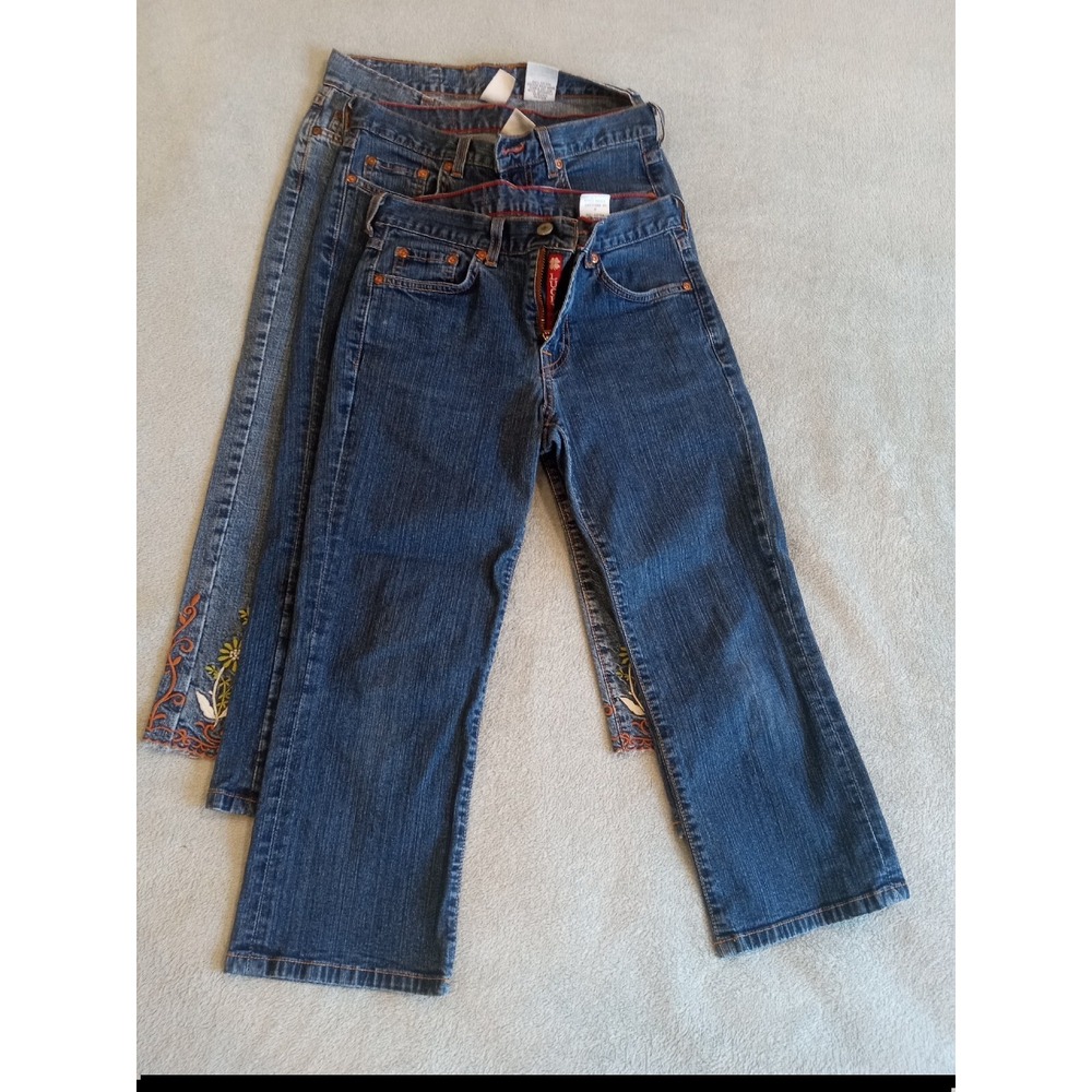 3 Pair Lot Lucky Brand Dungaree Denim Blue Jeans Capri Gene Montesano USA 2/26